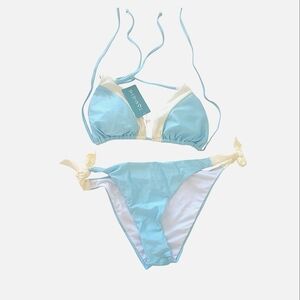 NWT TASHEHE Stappy Chic Blue and Cream Bikini Set NEW